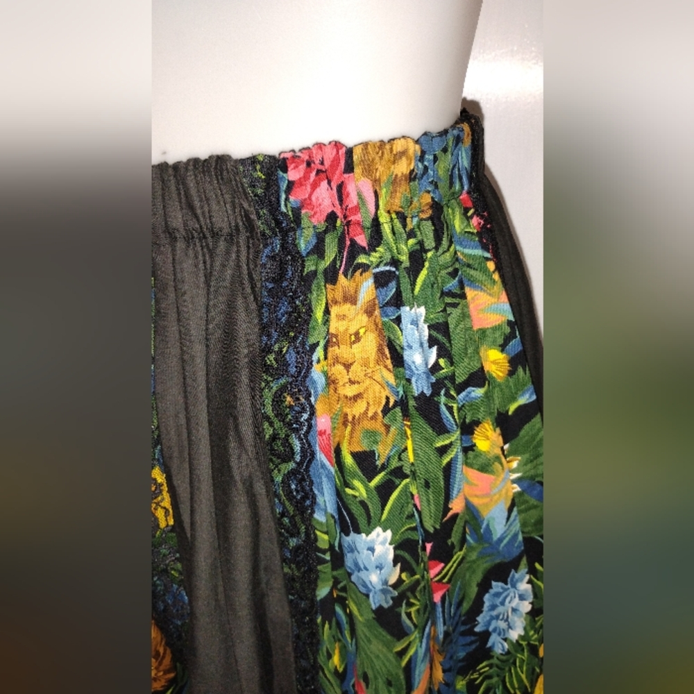 Vintage Black Floral A-Line Skirt with Pink, Yellow & Blue Flowers - Picture 5 of 7